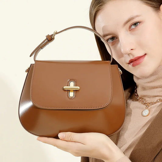 Korean Style Women Genuine Leather 2025 New Crossbody Bag Luxury Minimalist Chestnut Leather Handbag