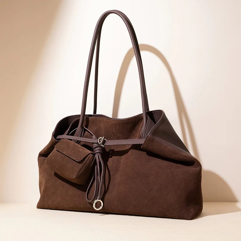 Genuine Leather Women Shoulder Bag Vintage Style Large Capacity Tote Bag Fashion Commuter Handbag 