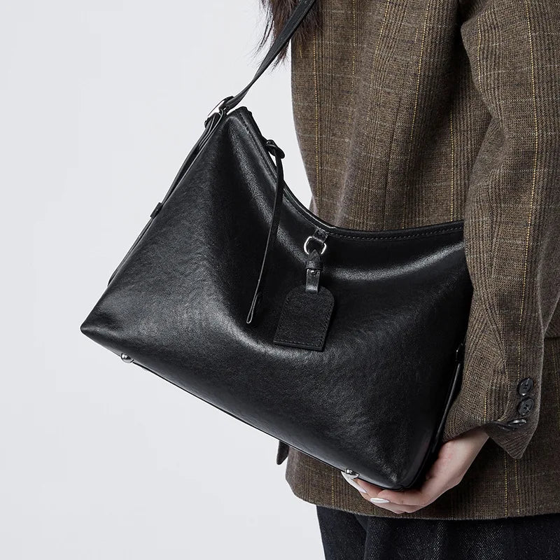 Genuine Leather Women Tote Bag Soft Style First Layer Cowhide Large Capacity Shoulder Crossbody Bag Simple Versatile