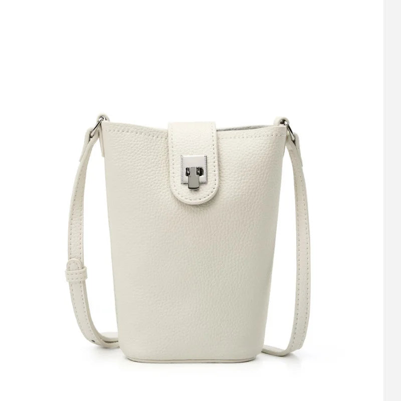 Umhängetasche aus echtem Leder für Damen, kleine Handytasche, vertikale, lässige Beuteltasche (Modell 2025) 