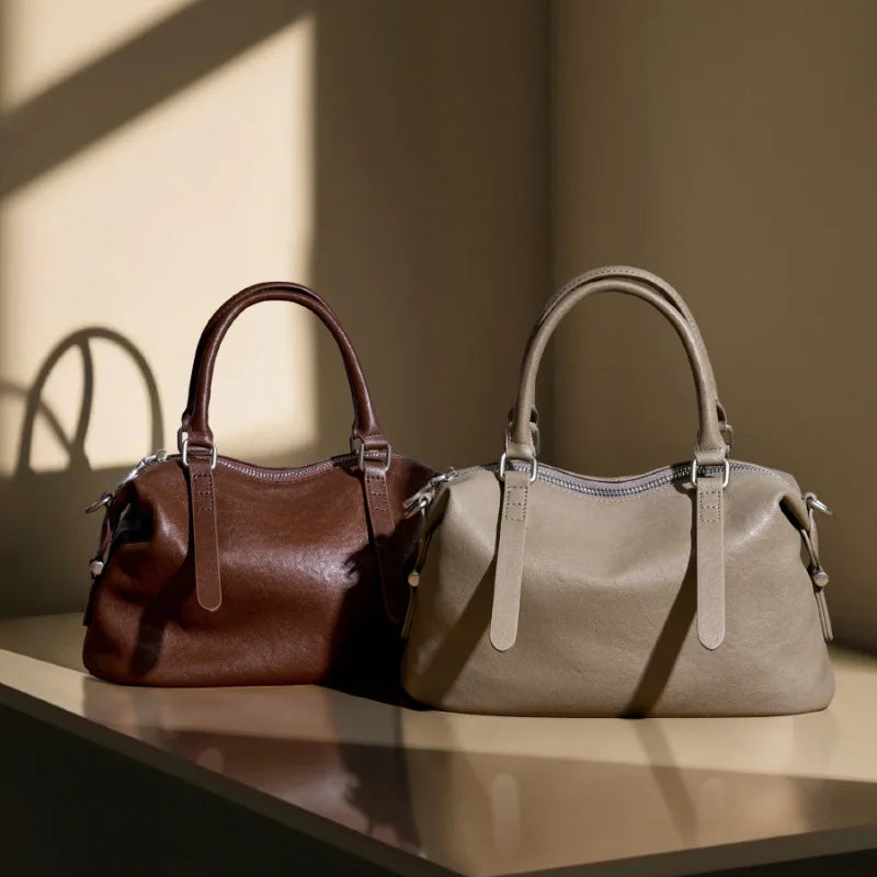 Genuine Leather Top Layer Tanned Handbag 2025 New Fashion Women Vintage Versatile Pillow Bag Ladies Tote