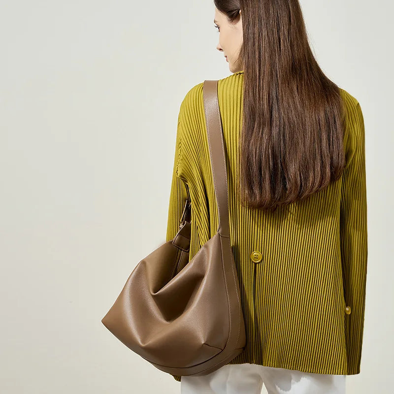 Große Tragetasche aus echtem Leder für Damen, Modell 2025, lässige Schulter- und Umhängetasche für Arbeit und Alltag 