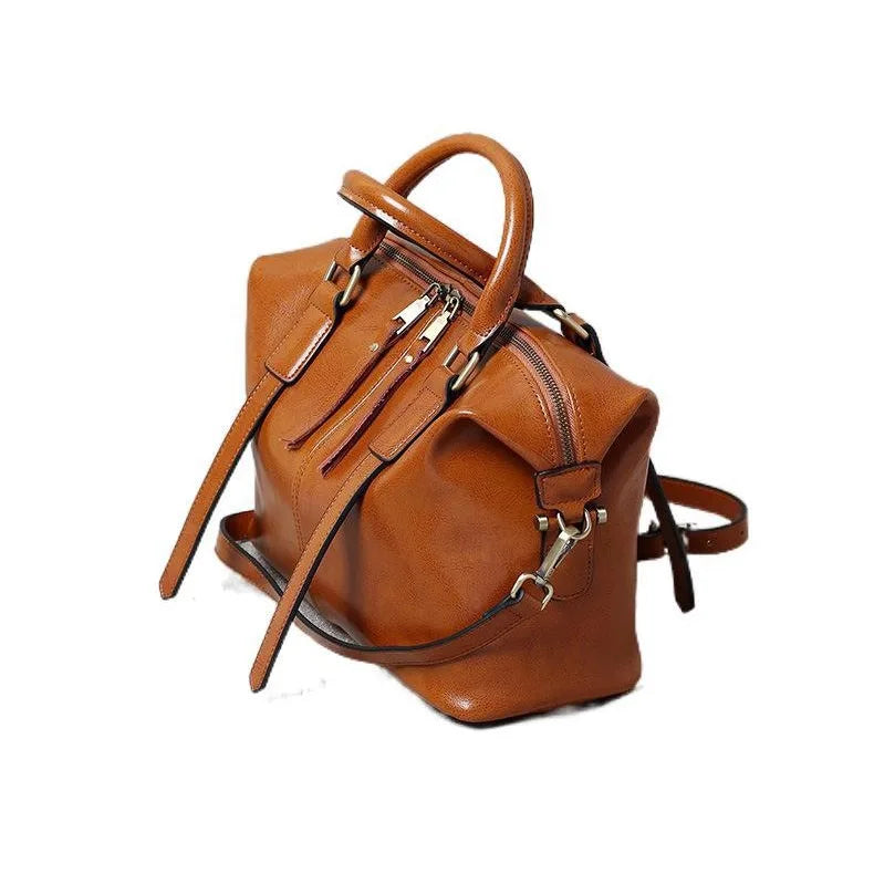 2025 Retro Leather Handbag Women Boston Bag Genuine Leather Shoulder Crossbody Large Tote Bag