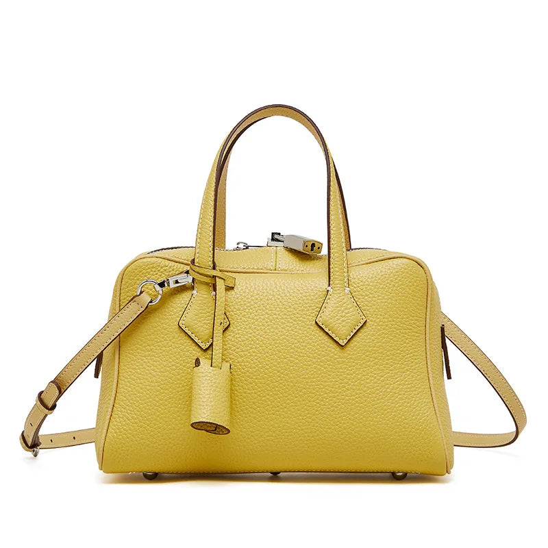 Luxury Genuine Leather Boston Pillow Bag Elegant Crossbody Shoulder Handbag for Women 