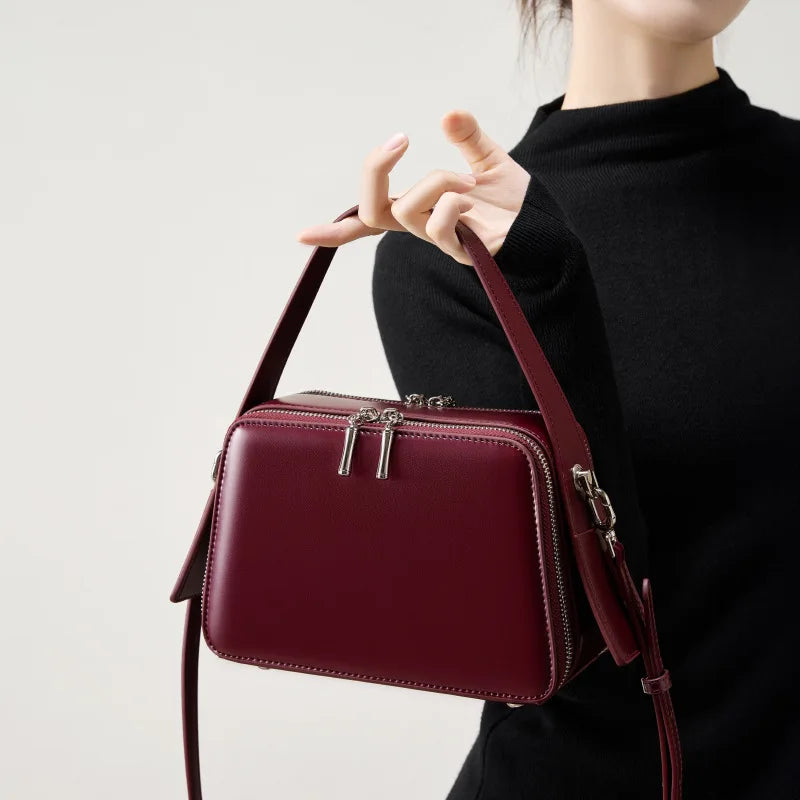 New Leather Minimalist Shoulder Bag Small Square Crossbody Tote Versatile Commuter Handbag for Women 