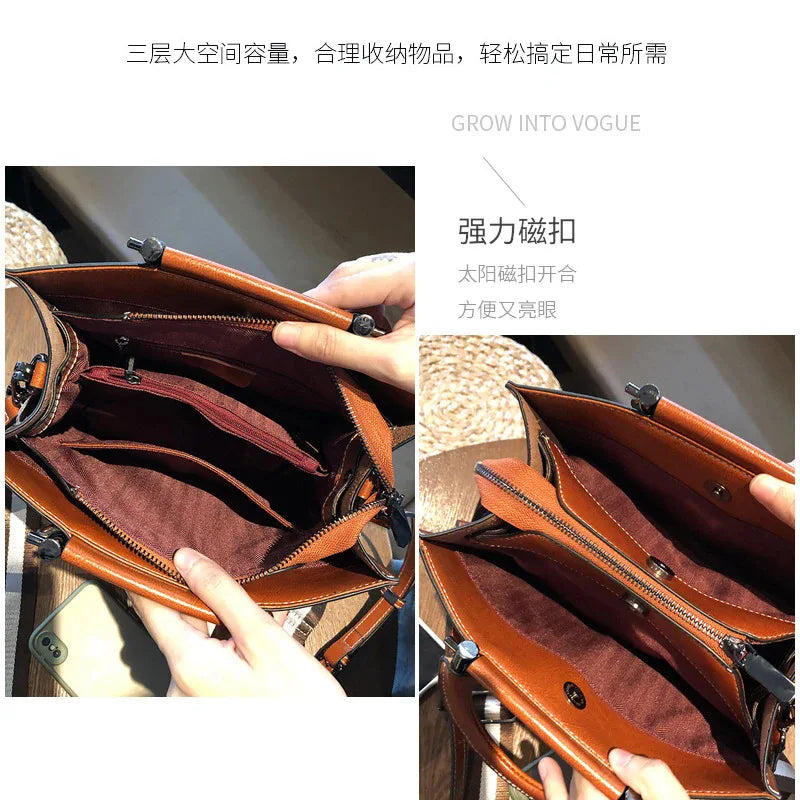 Genuine Leather Large Women Bag 2025 New Tote Handbag Retro Big Capacity Shoulder Bag for Work