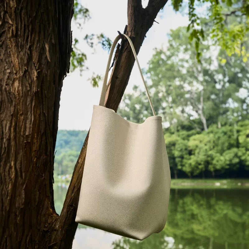 Luxury Genuine Leather Togo Bucket Bag Large Capacity Shoulder Tote Casual Japanese Korean Style