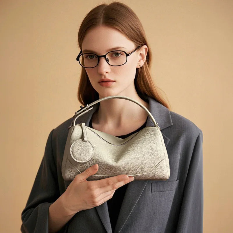 Genuine Leather Women's Boston Bag Fashion Crossborder Handbag Tote Shoulder Bag Trendy Versatile