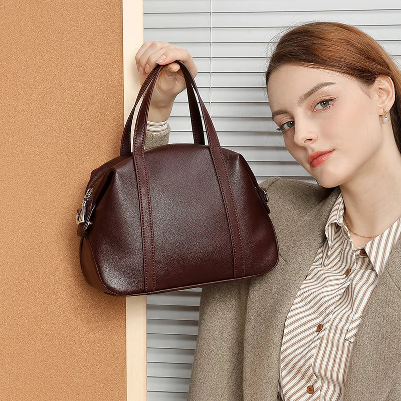 Women Genuine Leather Shoulder Bag 2025 Spring Summer Elegant Niche Boston Pillow Handbag Crossbody Bag