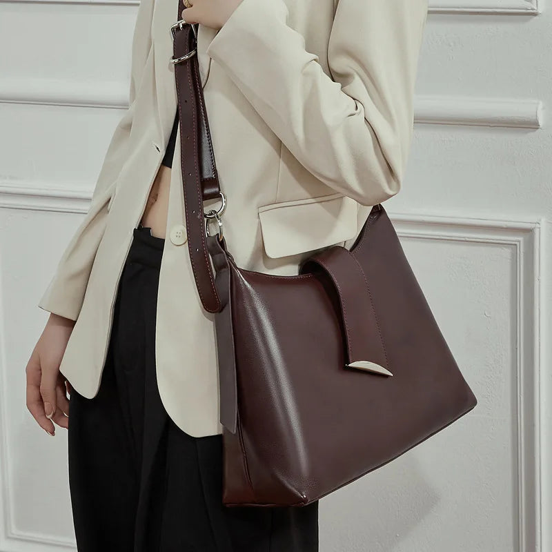 Genuine Leather Women Tote Bag Large Capacity Shoulder Crossbody Bag Elegant Luxury Hobo Handbag 2025 New Fashion