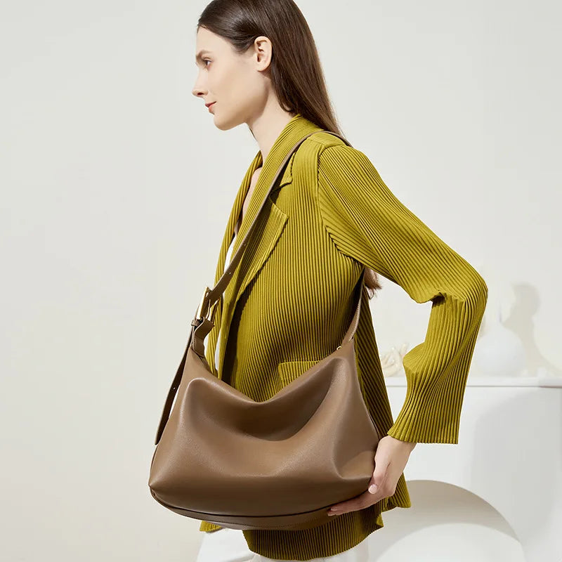 Große Tragetasche aus echtem Leder für Damen, Modell 2025, lässige Schulter- und Umhängetasche für Arbeit und Alltag 