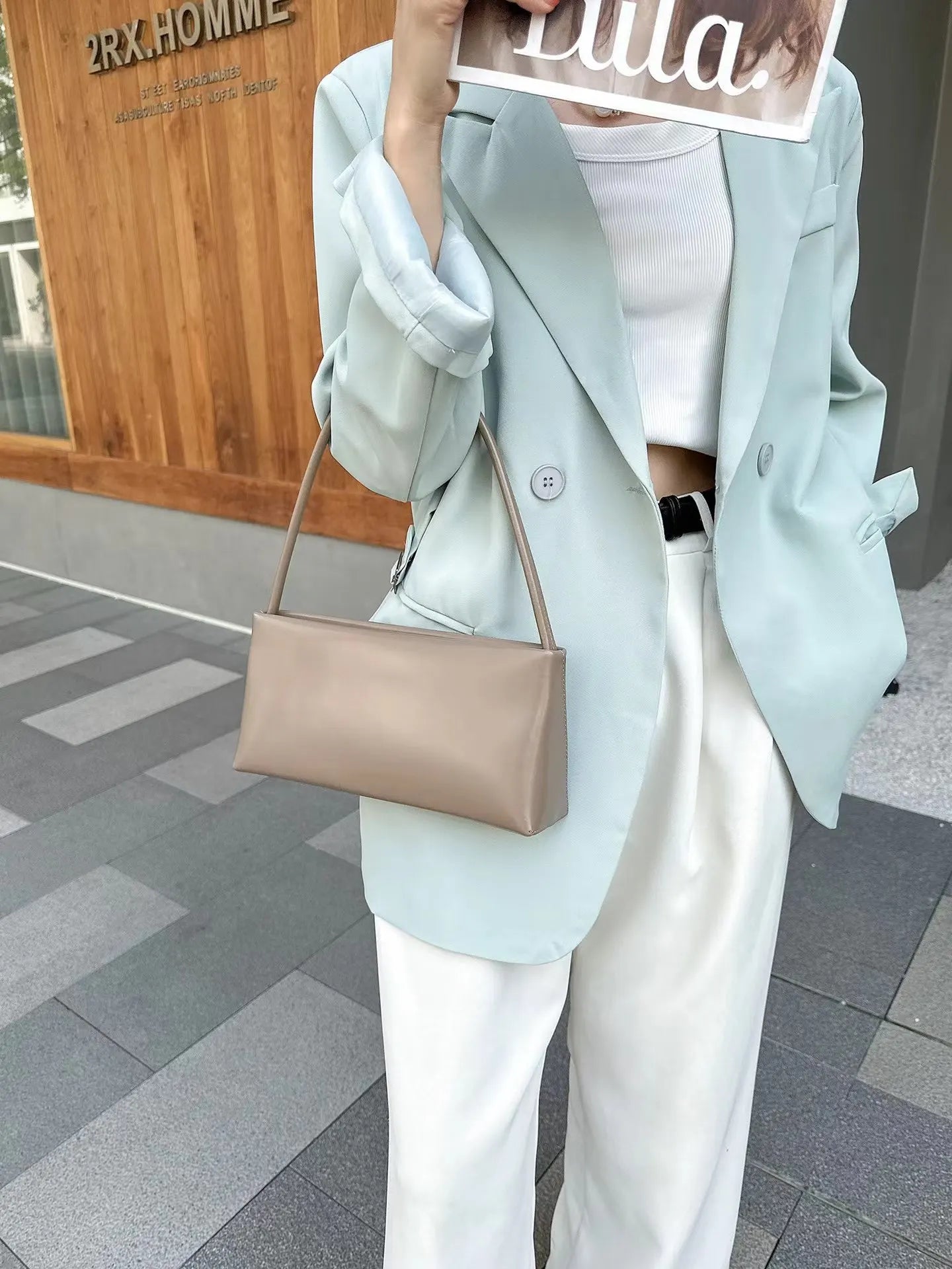 Vintage-Armtasche aus echtem Leder mit Ölwachs-Wachs-Optik, Damen, hochwertige Baguette-Schnittform, schlichte Schulter- und Umhängetasche 