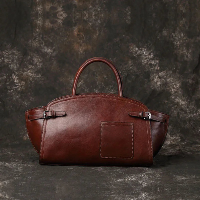 Luxury Genuine Leather Boston Bowling Bag Retro Handbag Shoulder Crossbody Small Designer Trendy 