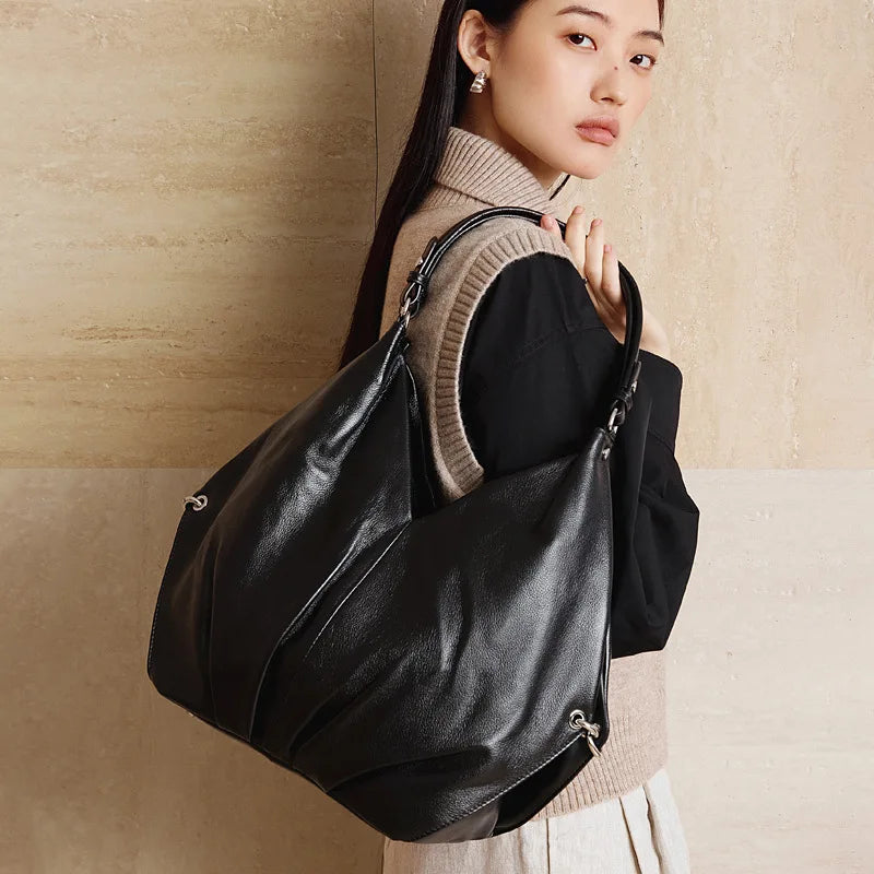 Genuine Leather Large Capacity Tote Bag Women Shoulder Crossbody Bag Commuter Versatile Stylish Handbag