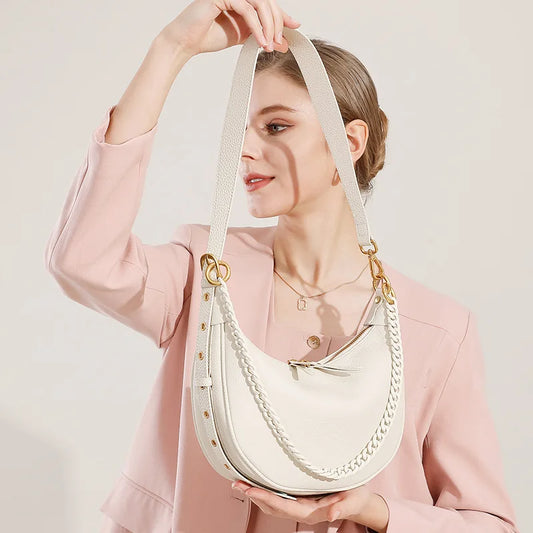 Genuine Leather Underarm Bag for Women 2025 New Fashion Shoulder Bag Chic Chain Crossbody Trendy Dumpling Bag