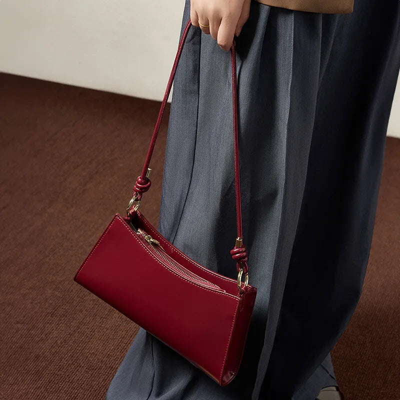 2025 French Style Underarm Baguette Shoulder Bag for Women Genuine Leather Elegant Luxury Handbag