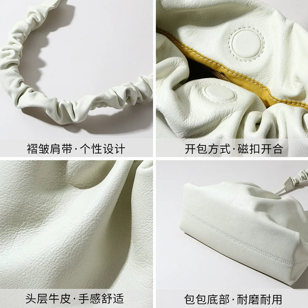 Luxury Leather Women's Drawstring Cloud Bag New Designer Minimalist Crossbody Shoulder Bag Wrinkled Small Handbag