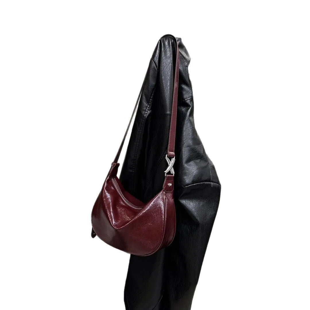 2025 New Fashion Genuine Leather Women Bag Korean Style Solid Color Buckle Shoulder Crossbody Oil Wax Pillow Bag