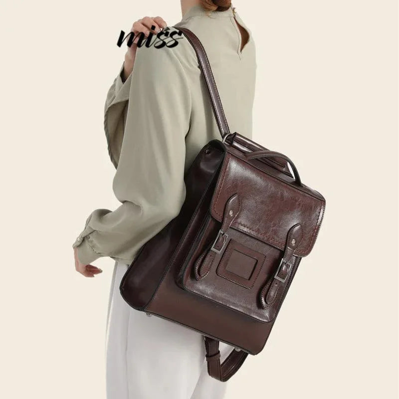 Genuine Leather Women Backpack 2025 New Lightweight Fashion Retro British Style Cambridge Bag Large Capacity