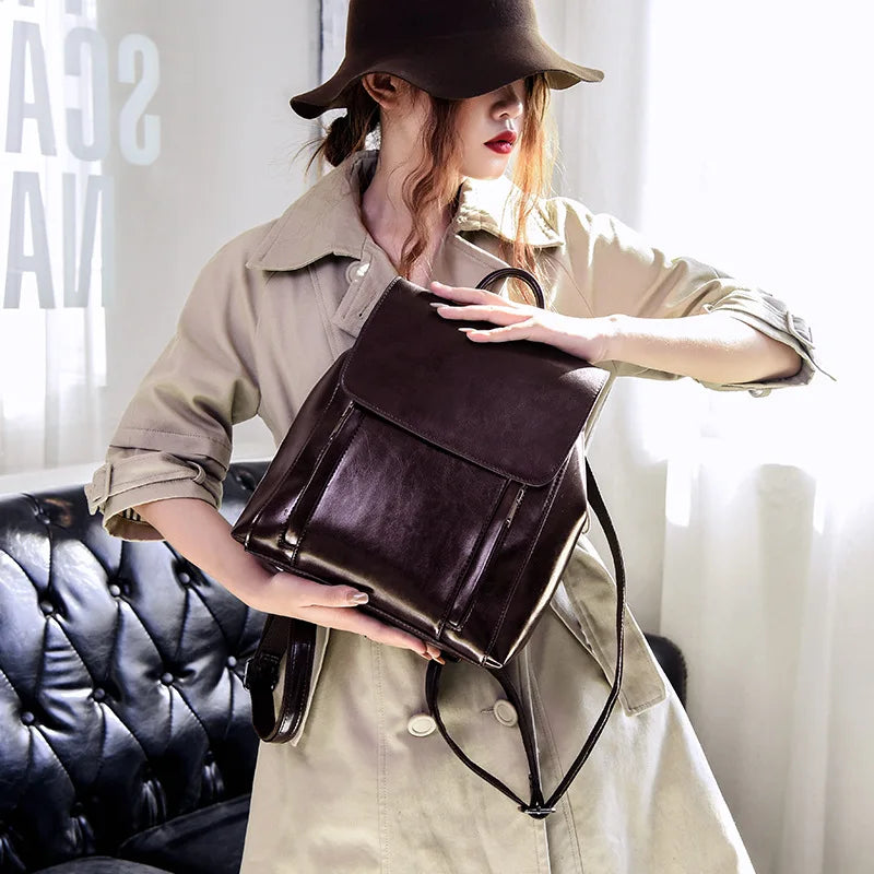 2025 New Women Leather Backpack Genuine Cowhide Multi Functional Shoulder Bag Guangzhou Wholesale