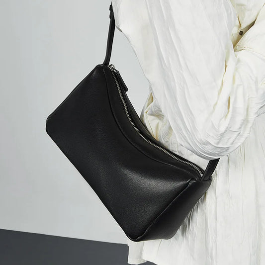 Genuine Leather Women's Shoulder Bag Underarm Lightweight Crossbody Simple Solid Color Soft Purse for Shopping