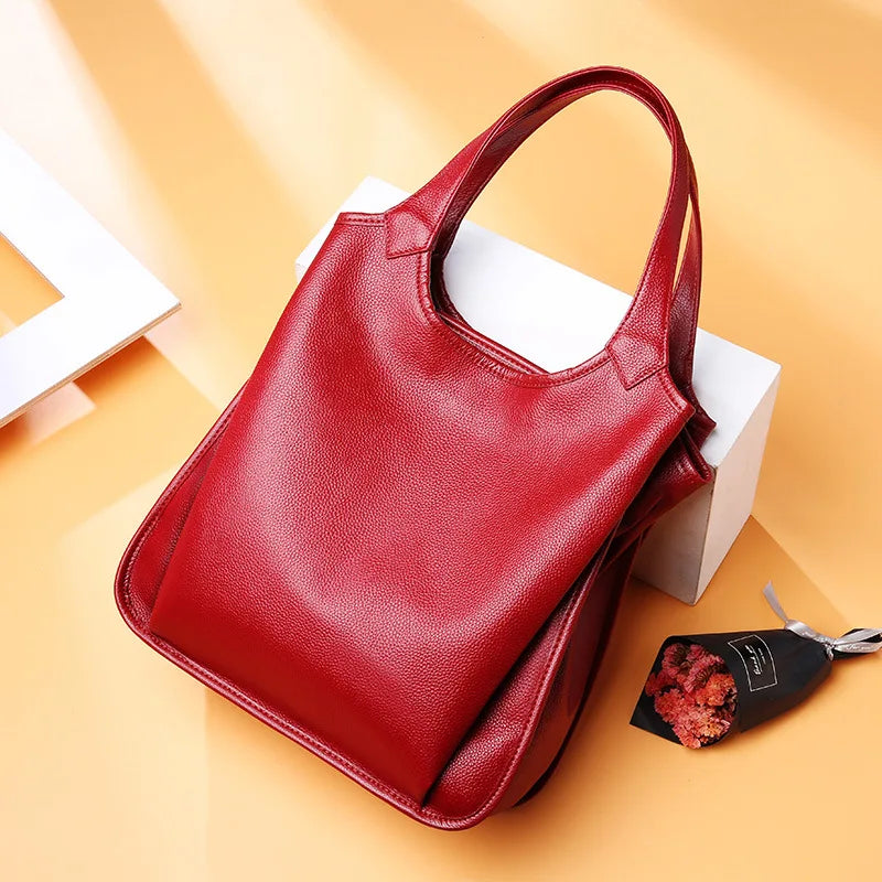 Genuine Leather Women Handbag Summer New Fashion Tote Shoulder Crossbody Bag