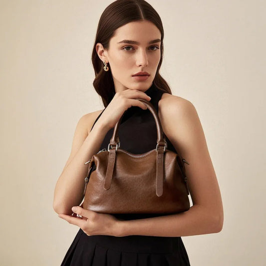 Genuine Leather Top Layer Tanned Handbag 2025 New Fashion Women Vintage Versatile Pillow Bag Ladies Tote