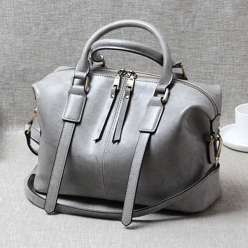 2025 Retro Leather Handbag Women Boston Bag Genuine Leather Shoulder Crossbody Large Tote Bag