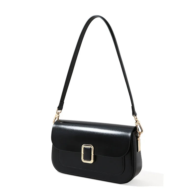 French Style Underarm Bag Genuine Leather Women's Shoulder Crossbody Small Square Bag Chic Minimalist Design