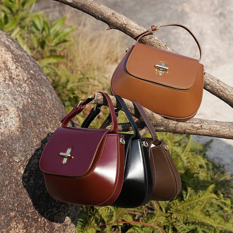 Korean Style Women Genuine Leather 2025 New Crossbody Bag Luxury Minimalist Chestnut Leather Handbag