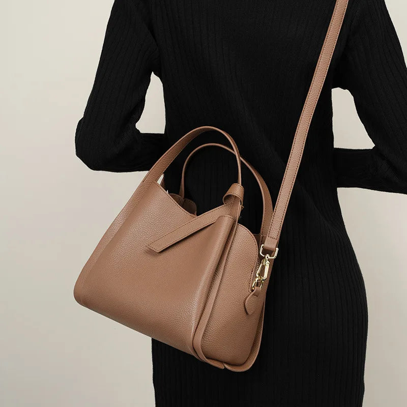Genuine Leather Tote Bag for Women 2025 New Bucket Shoulder Bag Elegant Handbag Gift for Mom
