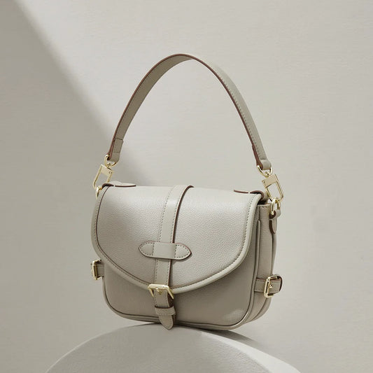 Vintage Genuine Leather Saddle Bag Small Crossbody Shoulder Bag Fashion Retro Commuter Handbag