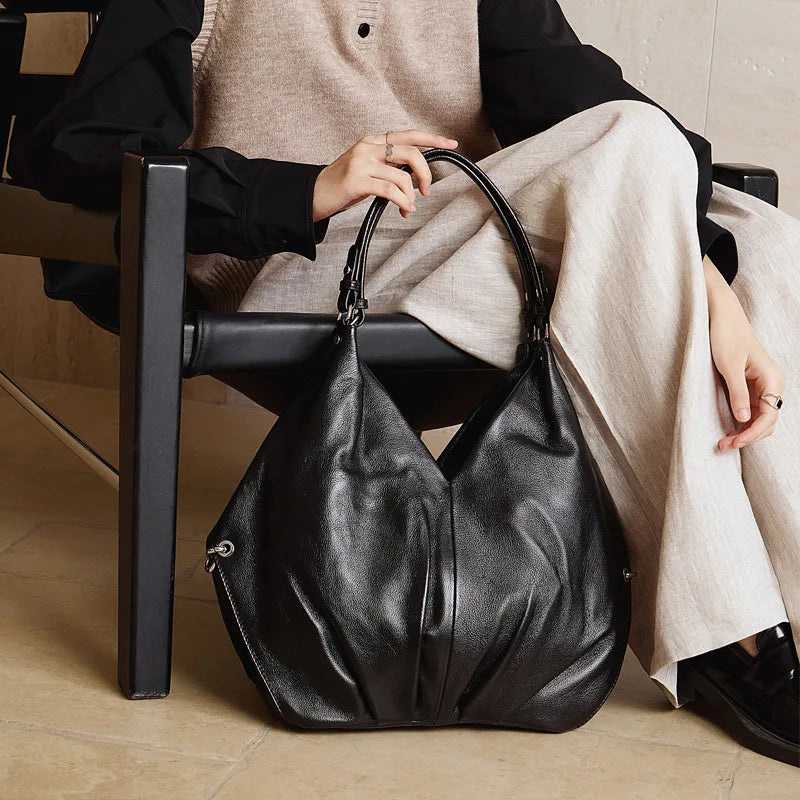 Genuine Leather Large Capacity Tote Bag Women Shoulder Crossbody Bag Commuter Versatile Stylish Handbag