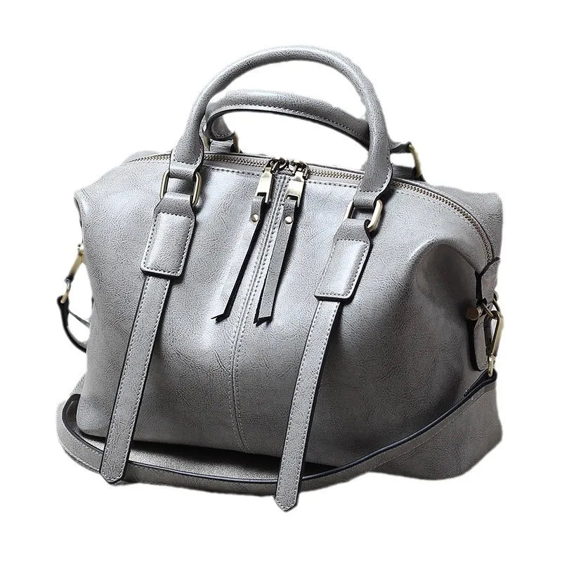 2025 Retro Leather Handbag Women Boston Bag Genuine Leather Shoulder Crossbody Large Tote Bag