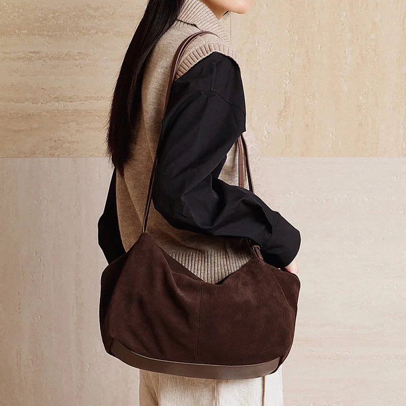 Matte Leather Tote Bag for Women Large Capacity 2025 New Genuine Leather Shoulder Bag Casual Pillow Bag Work Handbag