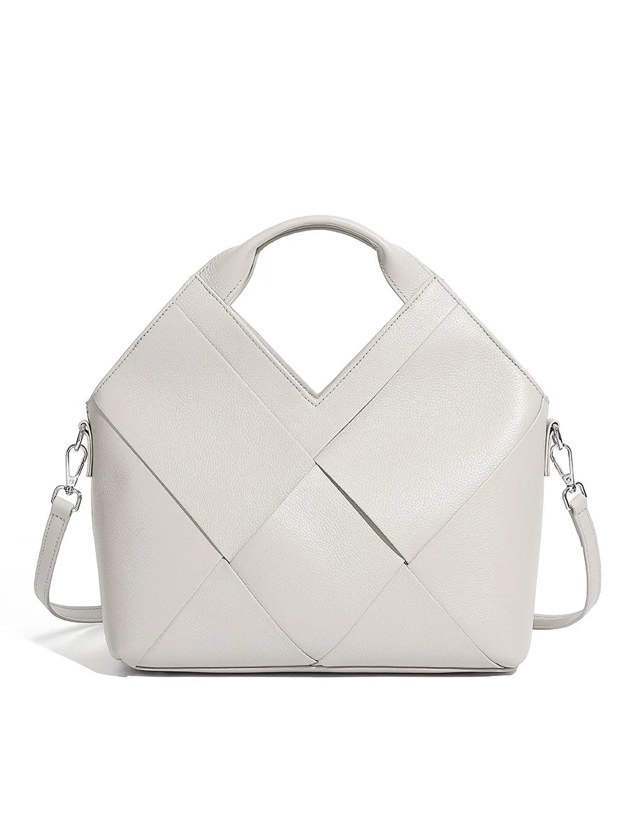 Braided Handbag Women Top-Handle Bags Genuine Leather Soft Leather Handbag Inverted Triangle Design Fashionable Crossbody Bag