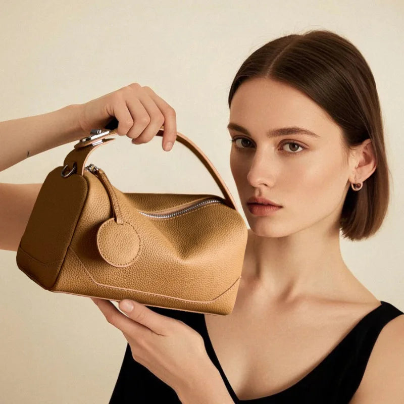 Genuine Leather Women's Boston Bag Fashion Crossborder Handbag Tote Shoulder Bag Trendy Versatile