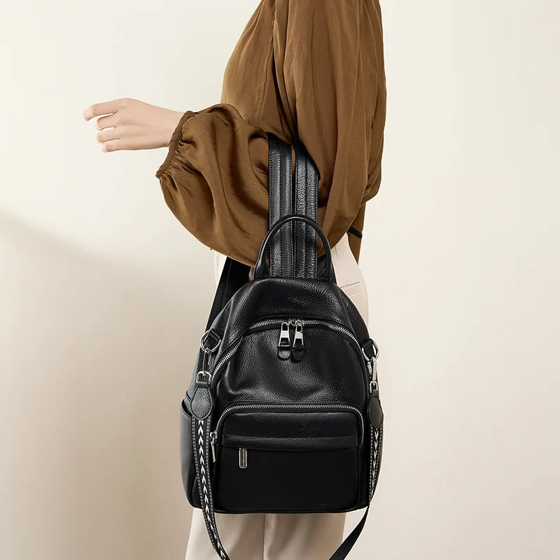 Women Leather Backpack 2025 New Fashion Soft Cowhide Large Capacity Travel Shoulder Bag Casual Chic