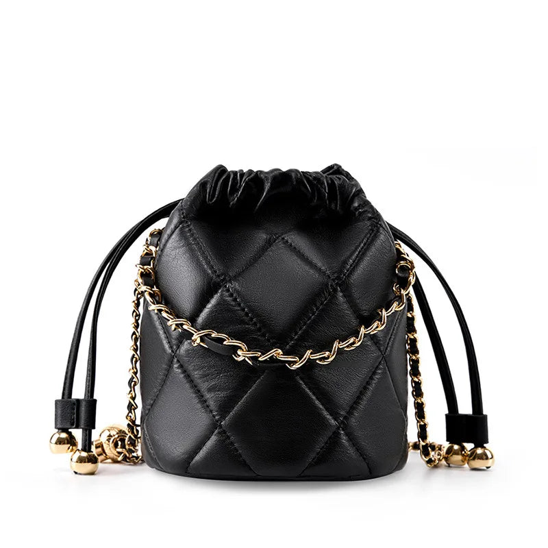 2025 New Crossbody Bucket Bag for Women, Elegant Versatile Genuine Leather Handbag with Small Chain