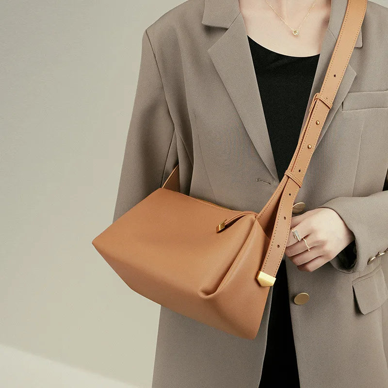 Women Genuine Leather Shoulder Bag 2025 New Soft Leather Underarm Bag Elegant Crossbody Purse Fashion Baguette Handbag