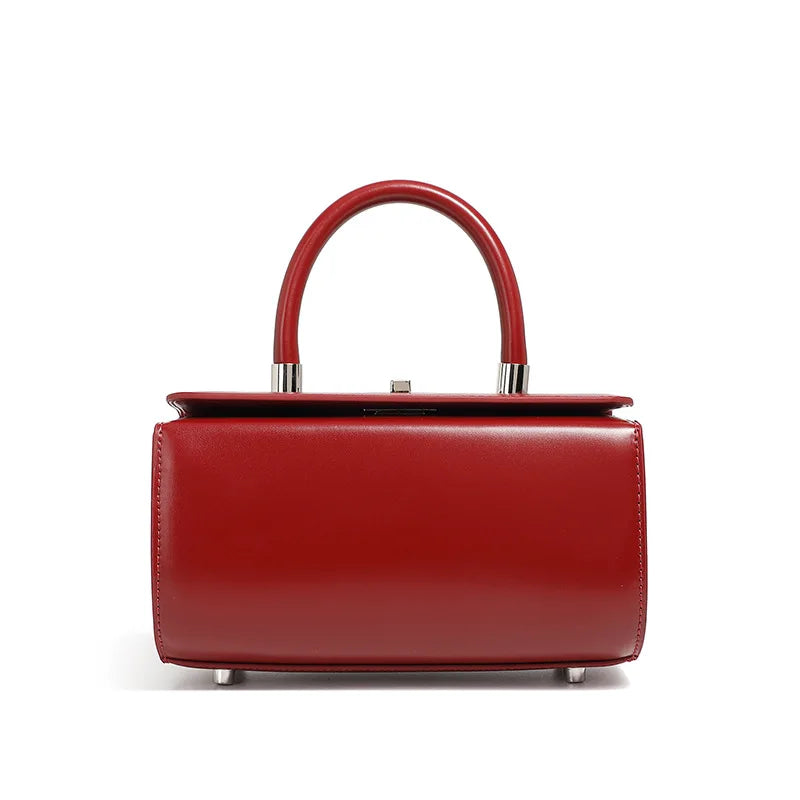 Cowhide Square Bag Women's Genuine Leather Handbag Simple Shoulder Crossbody Bag Ladies Top-Handle Bags