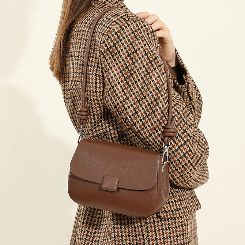 Women Shoulder Crossbody Bag 2023 Spring Vintage Soft Leather Elegant Niche Style Messenger Bag