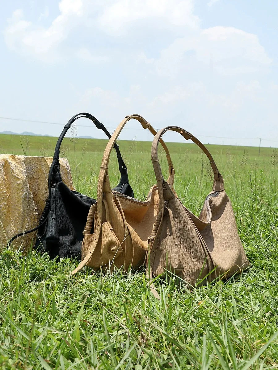 Genuine Leather Shoulder Bag Women's Handbag Large Capacity Commuter Tote Bag Ladies Purse Handbag Underarm Bag