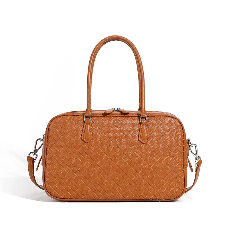 2025 Autumn Women Handmade Genuine Leather Woven Tote Shoulder Crossbody Bag for Work