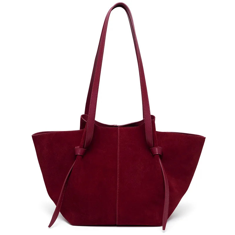 Large Capacity Tote Bag Women Luxury Feel Handbag Suede Leather Wing Bag Genuine Leather Shoulder Bag