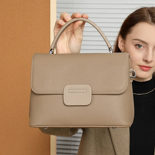 Genuine Leather Women Shoulder Crossbody Bag Simple Fashion Shell Bag with 2 Straps Large Capacity Soft Leather