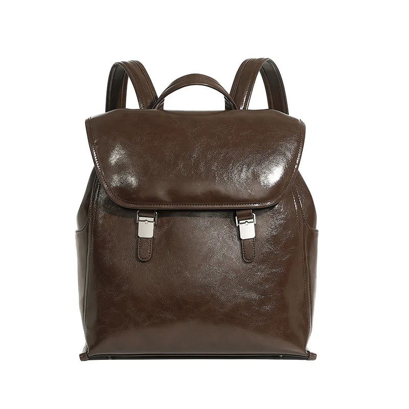 Genuine Leather Unisex Casual Handbag Fashion Simple Large Capacity Business Travel Laptop Backpack Women Bag