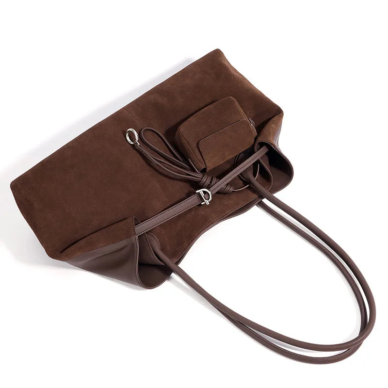 Genuine Leather Women Shoulder Bag Vintage Style Large Capacity Tote Bag Fashion Commuter Handbag 