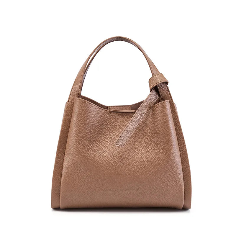 Genuine Leather Tote Bag for Women 2025 New Bucket Shoulder Bag Elegant Handbag Gift for Mom