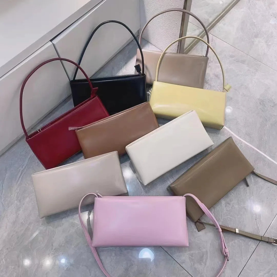 Vintage-Armtasche aus echtem Leder mit Ölwachs-Wachs-Optik, Damen, hochwertige Baguette-Schnittform, schlichte Schulter- und Umhängetasche 